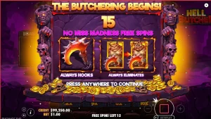 Tampilan antarmuka mobile slot Hell Butcher dengan simbol horor yang tajam