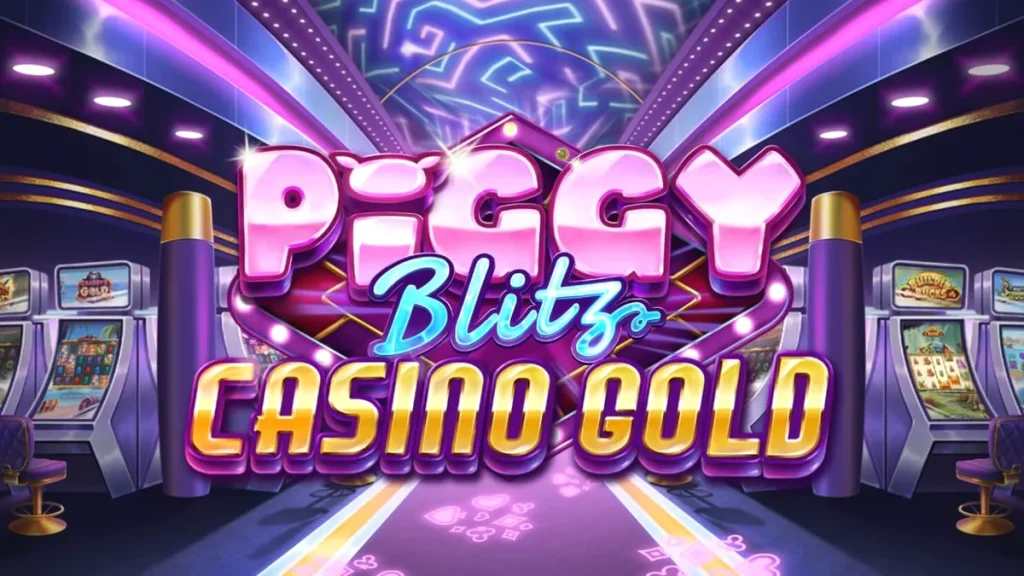 Tampilan visual mewah slot Piggy Blitz Casino Gold dengan elemen neon dan emas
