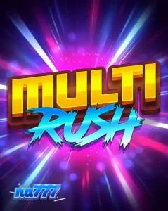 Tampilan layar permainan slot Multi Rush dengan simbol buah neon dan pengganda Rush